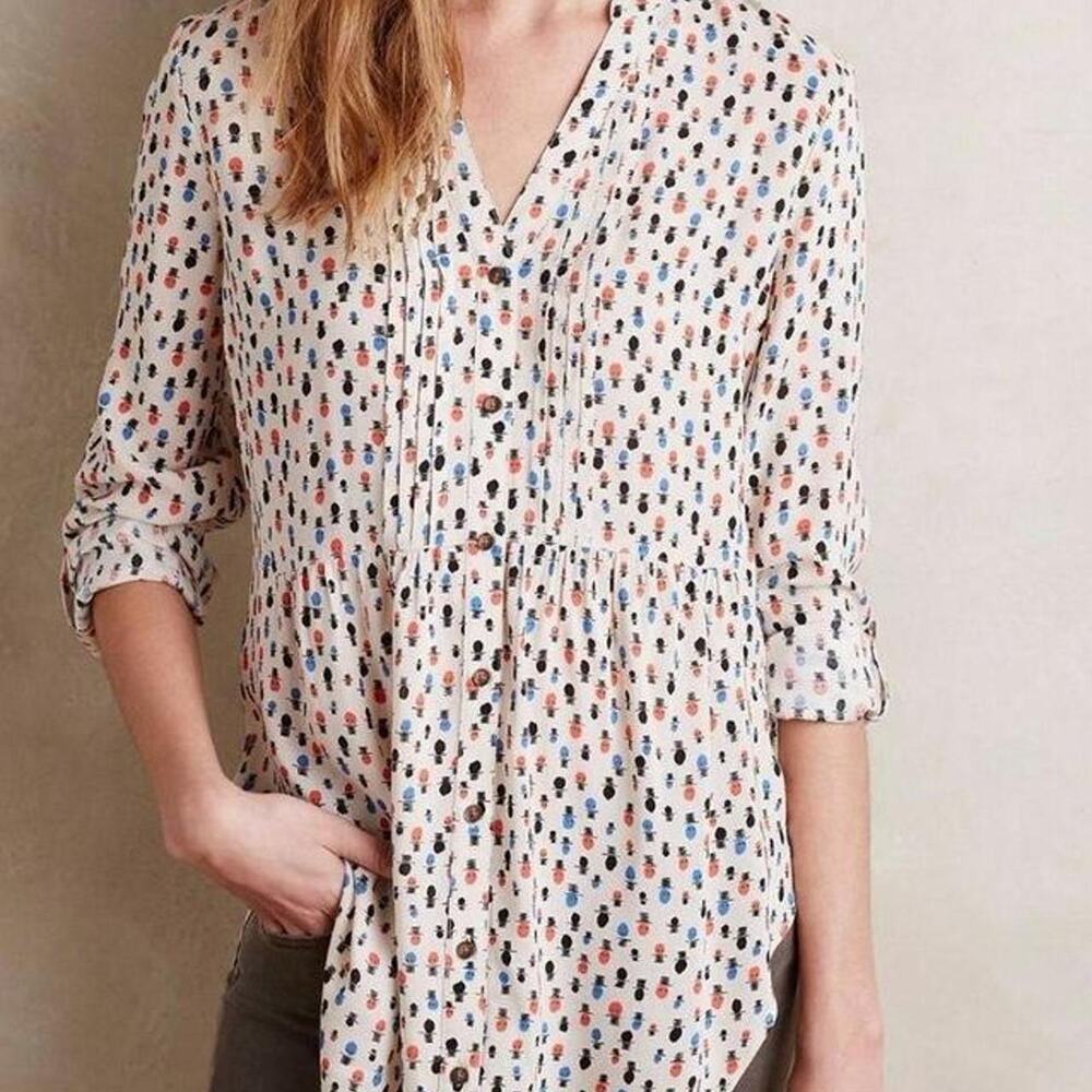 Anthropologie Maeve White and multi coloured blouse